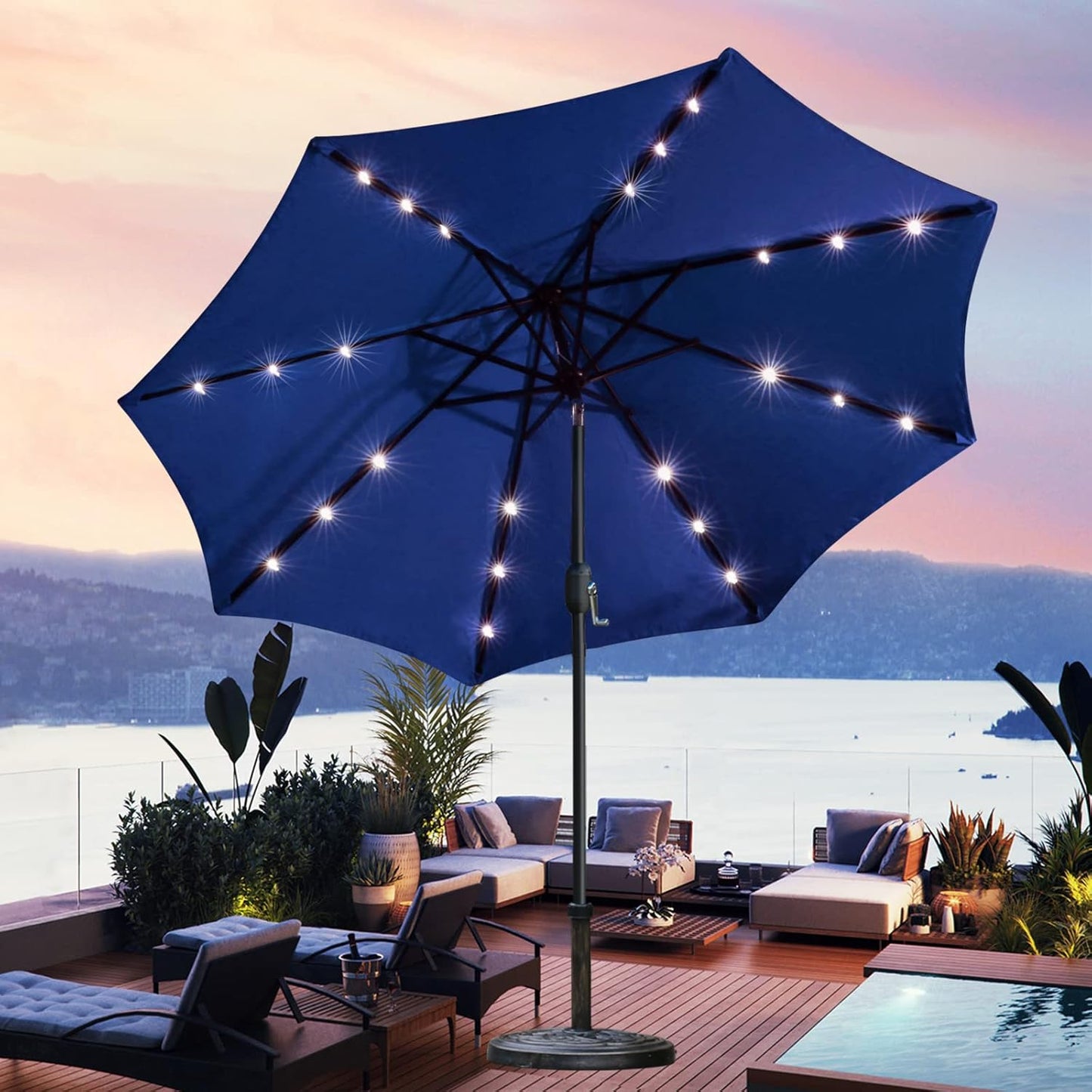 Solar LED Lighted Patio Umbrella