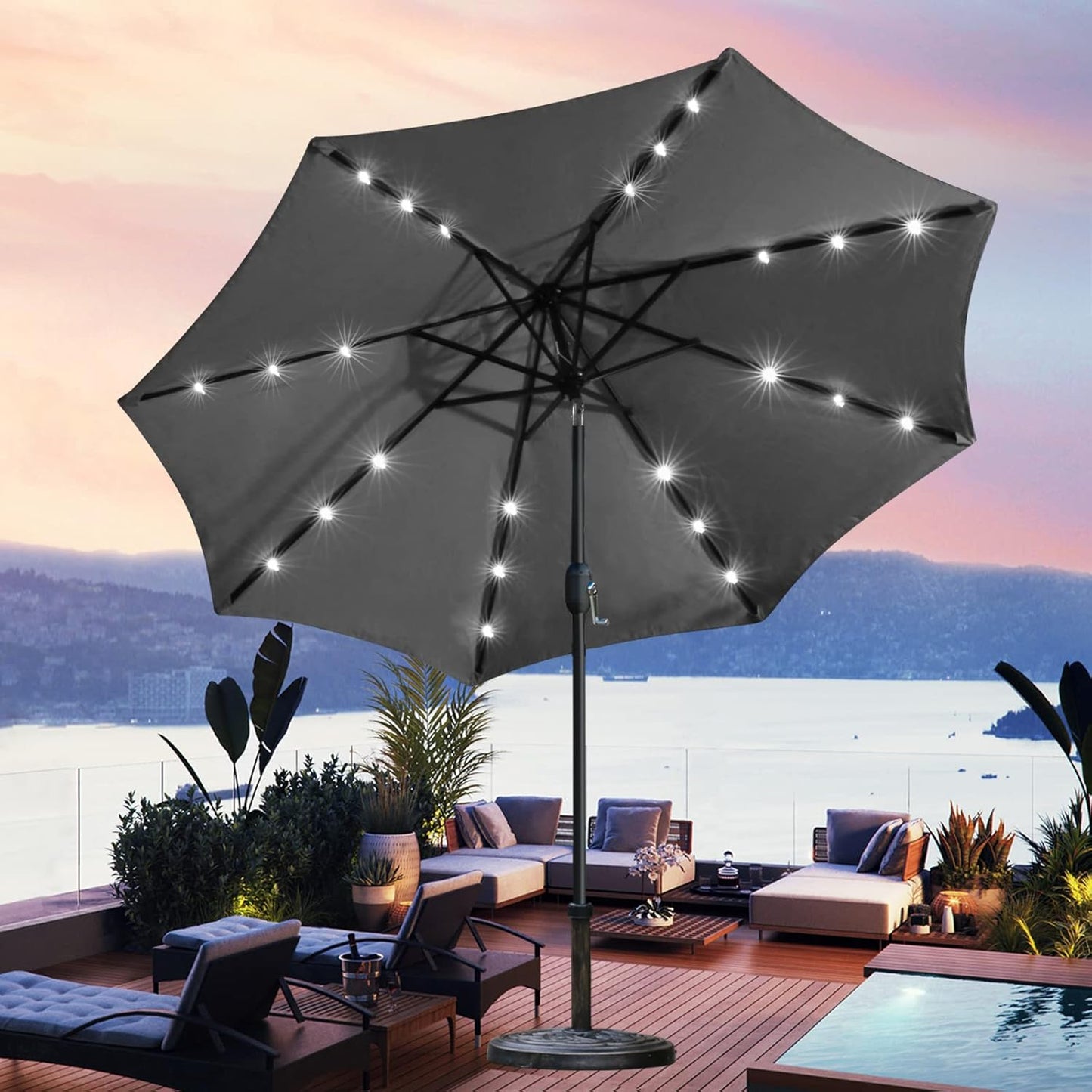 Solar LED Lighted Patio Umbrella