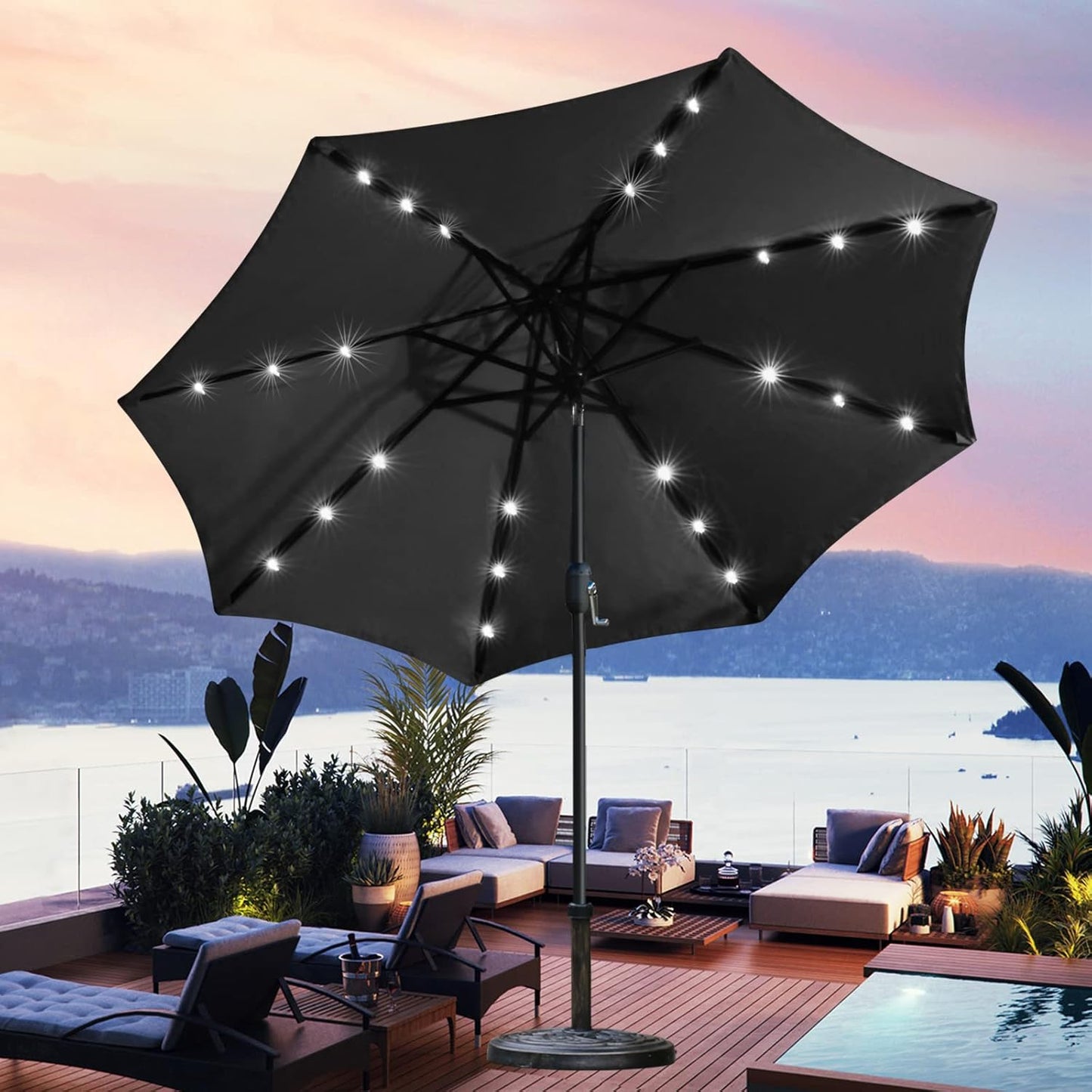 Solar LED Lighted Patio Umbrella