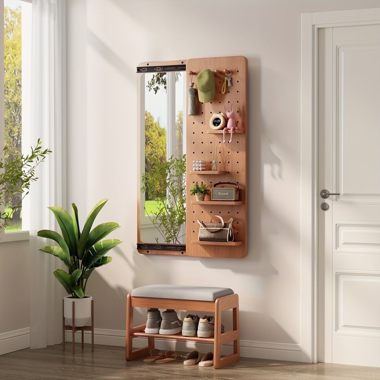 Hidden Floating Wall Mirror Coat Rack Hooks