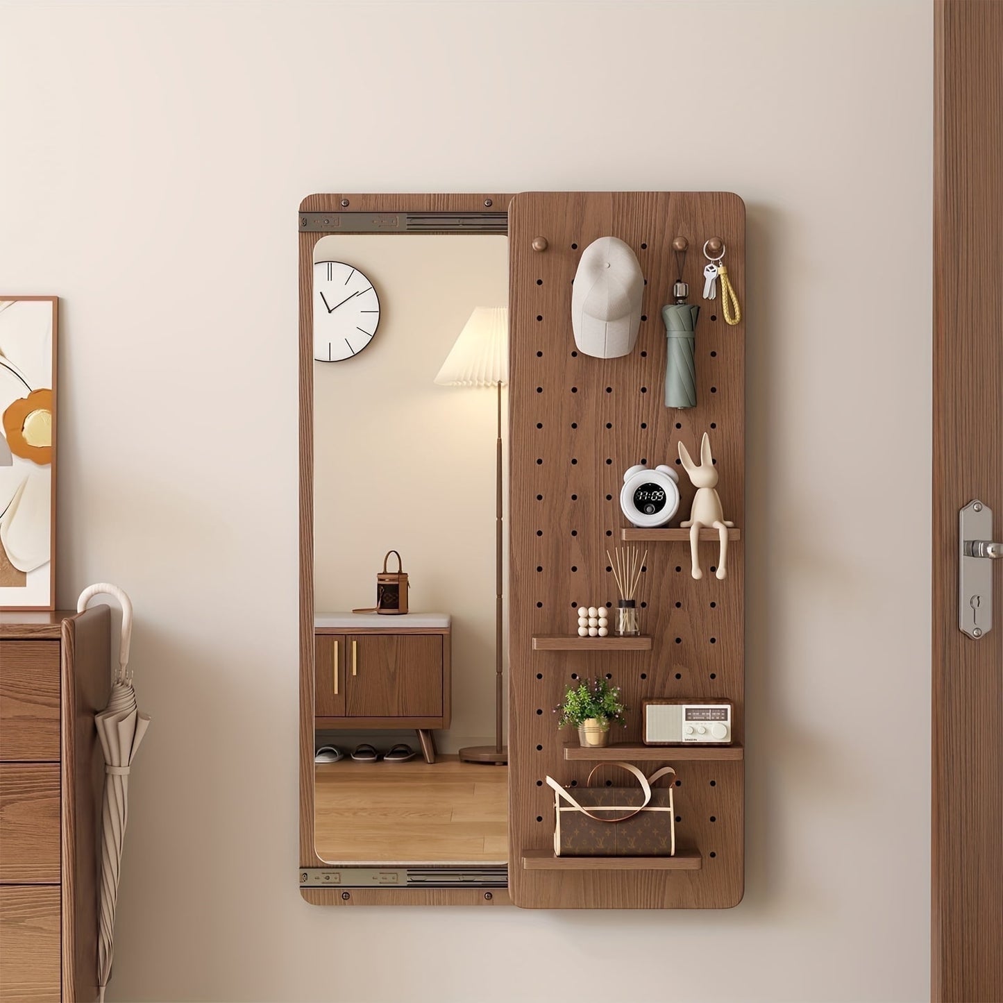 Hidden Floating Wall Mirror Coat Rack Hooks