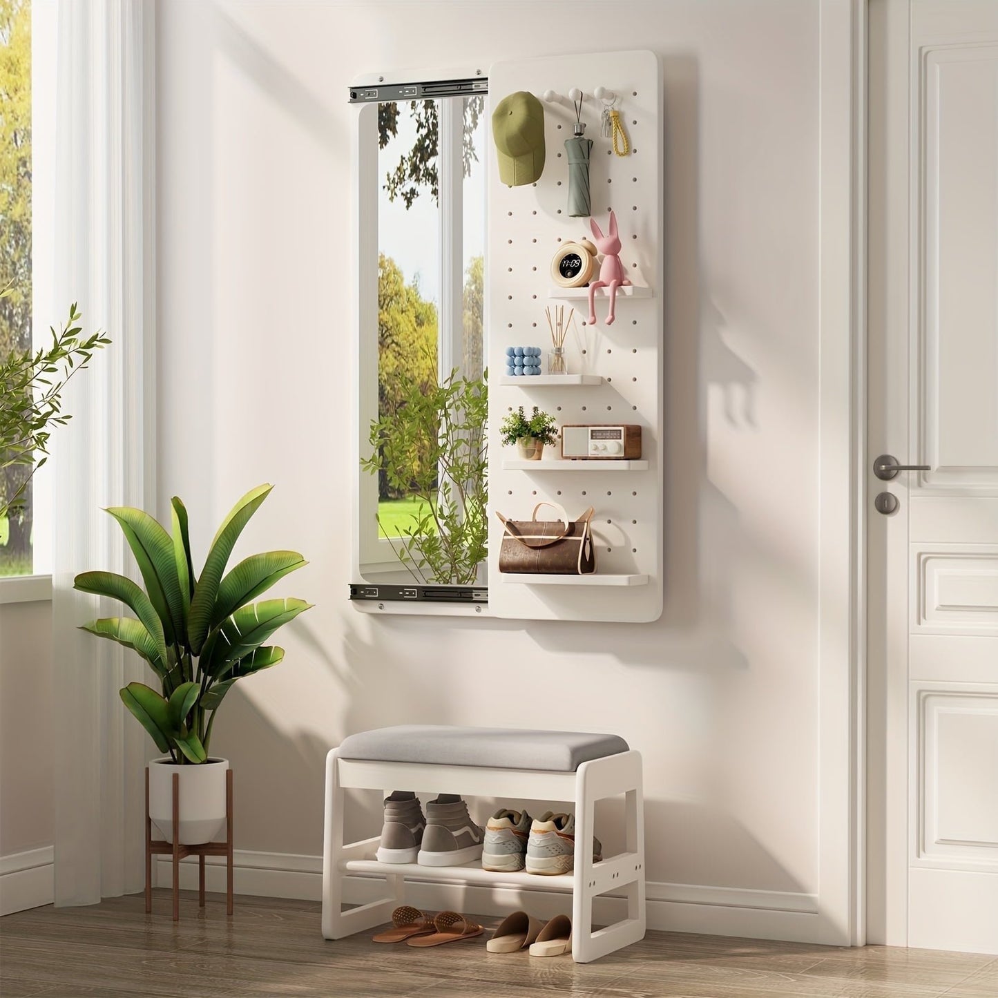 Hidden Floating Wall Mirror Coat Rack Hooks