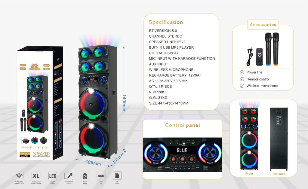 Triple 12-inch woofers and 3-inch tweeters