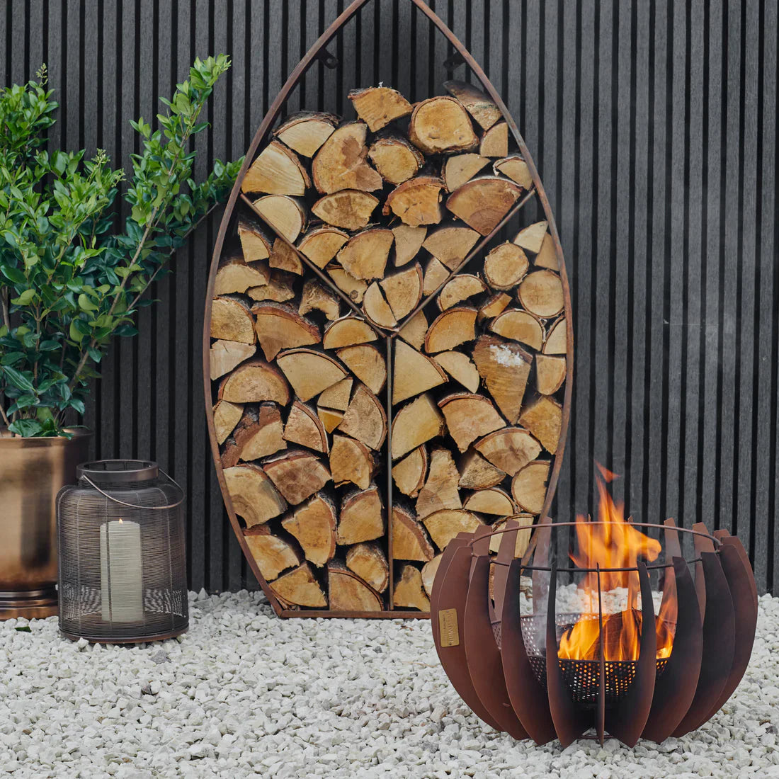 Ivyline, Leaf Arch Sculptural Log Storage Natural Rust