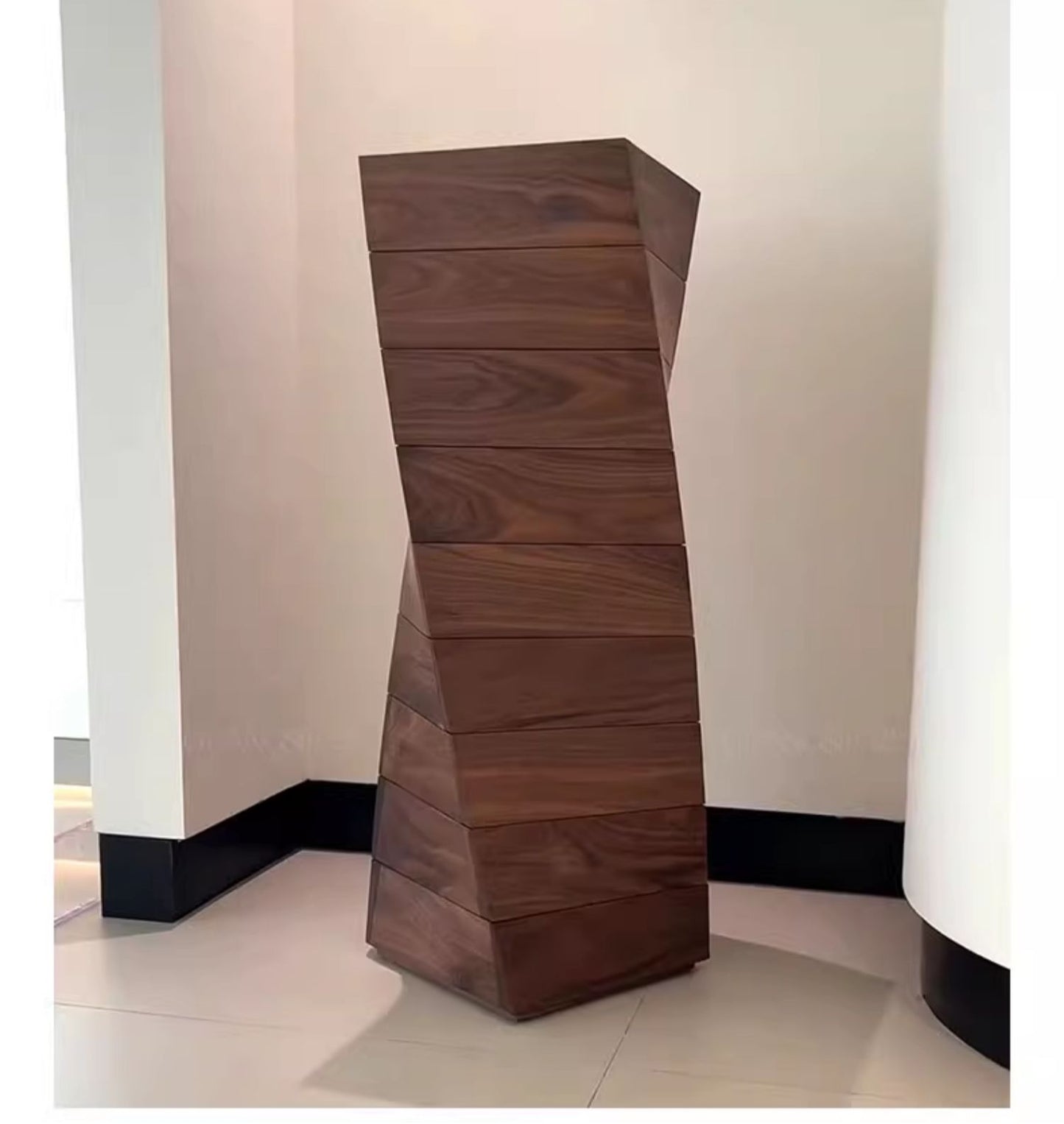 Italian walnut minimalist twisted art storage side cabinet