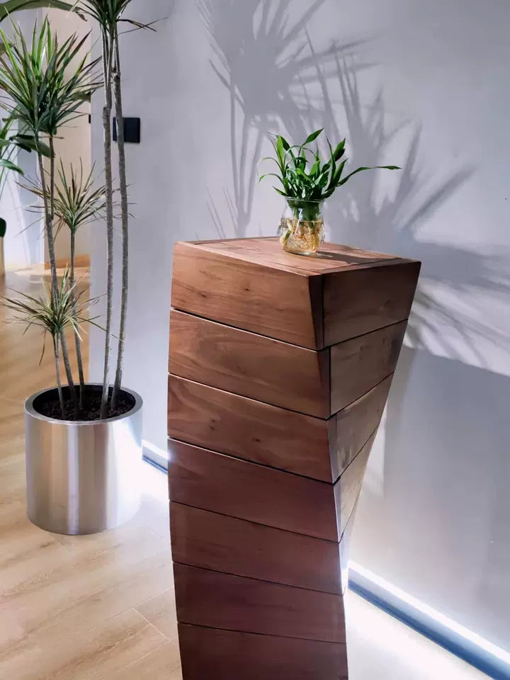 Italian walnut minimalist twisted art storage side cabinet