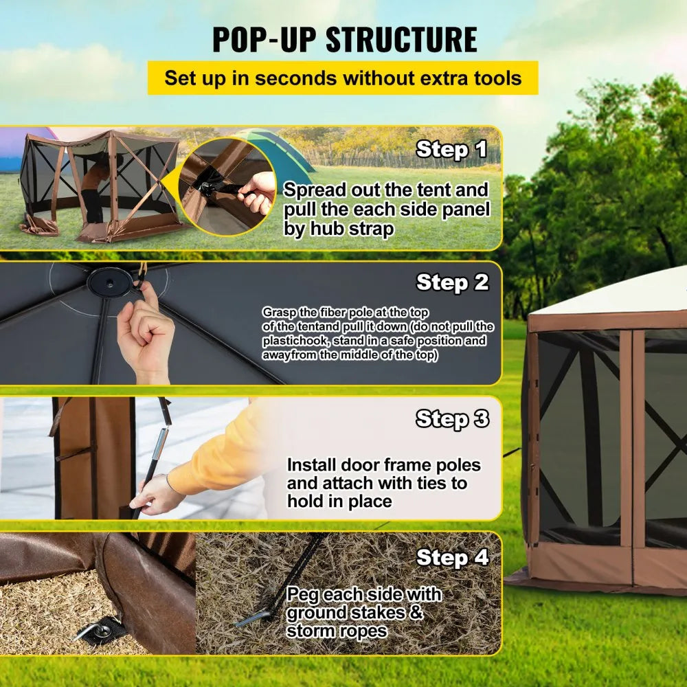 Pop-Up Screen Tent 6 Sided Canopy Sun Shelter
