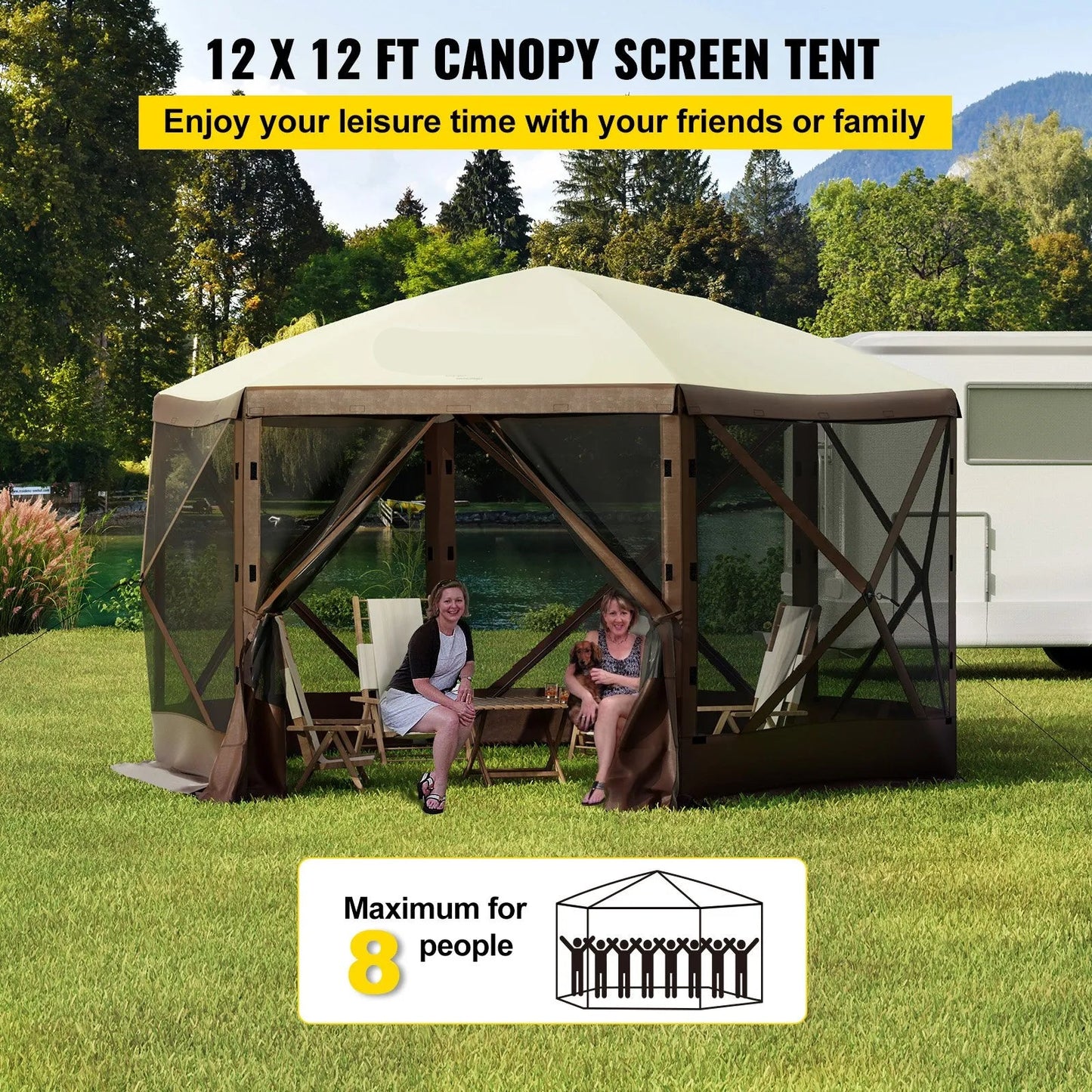 Pop-Up Screen Tent 6 Sided Canopy Sun Shelter