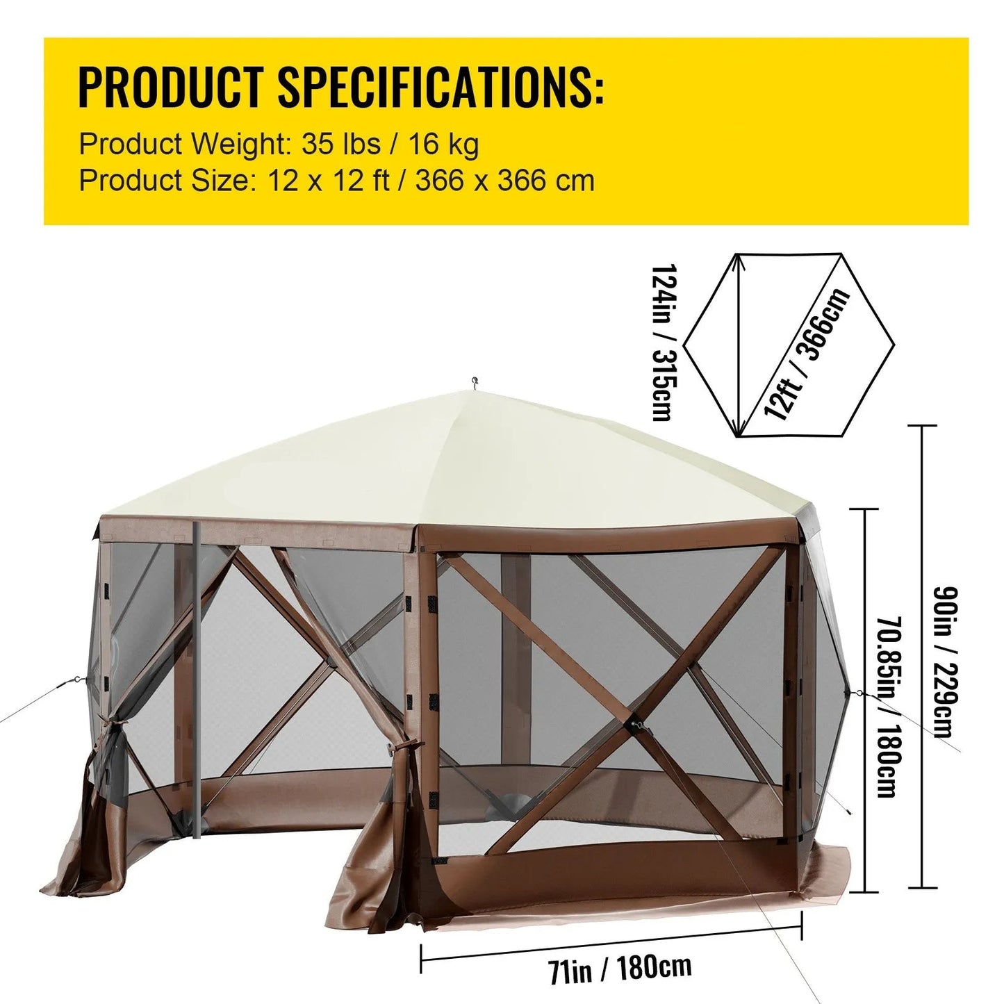Pop-Up Screen Tent 6 Sided Canopy Sun Shelter