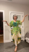 Peacock-print milk silk maxi dress