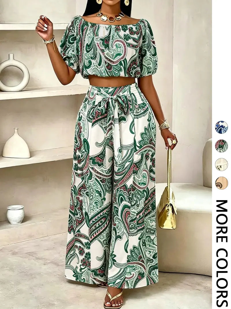Women's Paisley Print Bohemian Vintage Chic Vacation Two-Piece Set