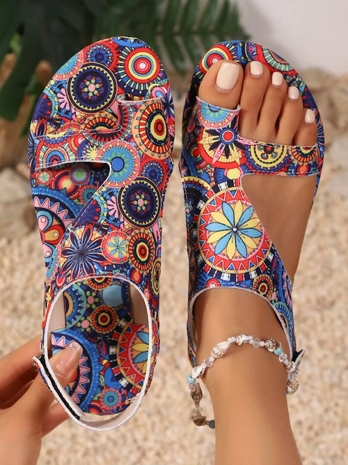 Boho Cashew-Flower Open-Toe Sandals