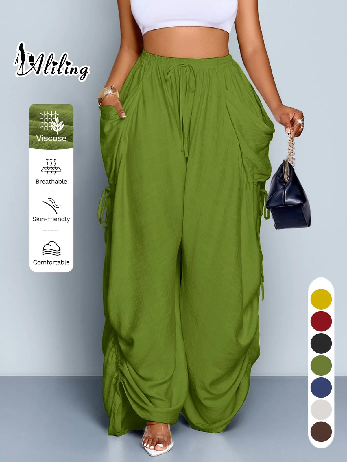 Women's Casual High-Waisted Wide-Leg Bottom Pants