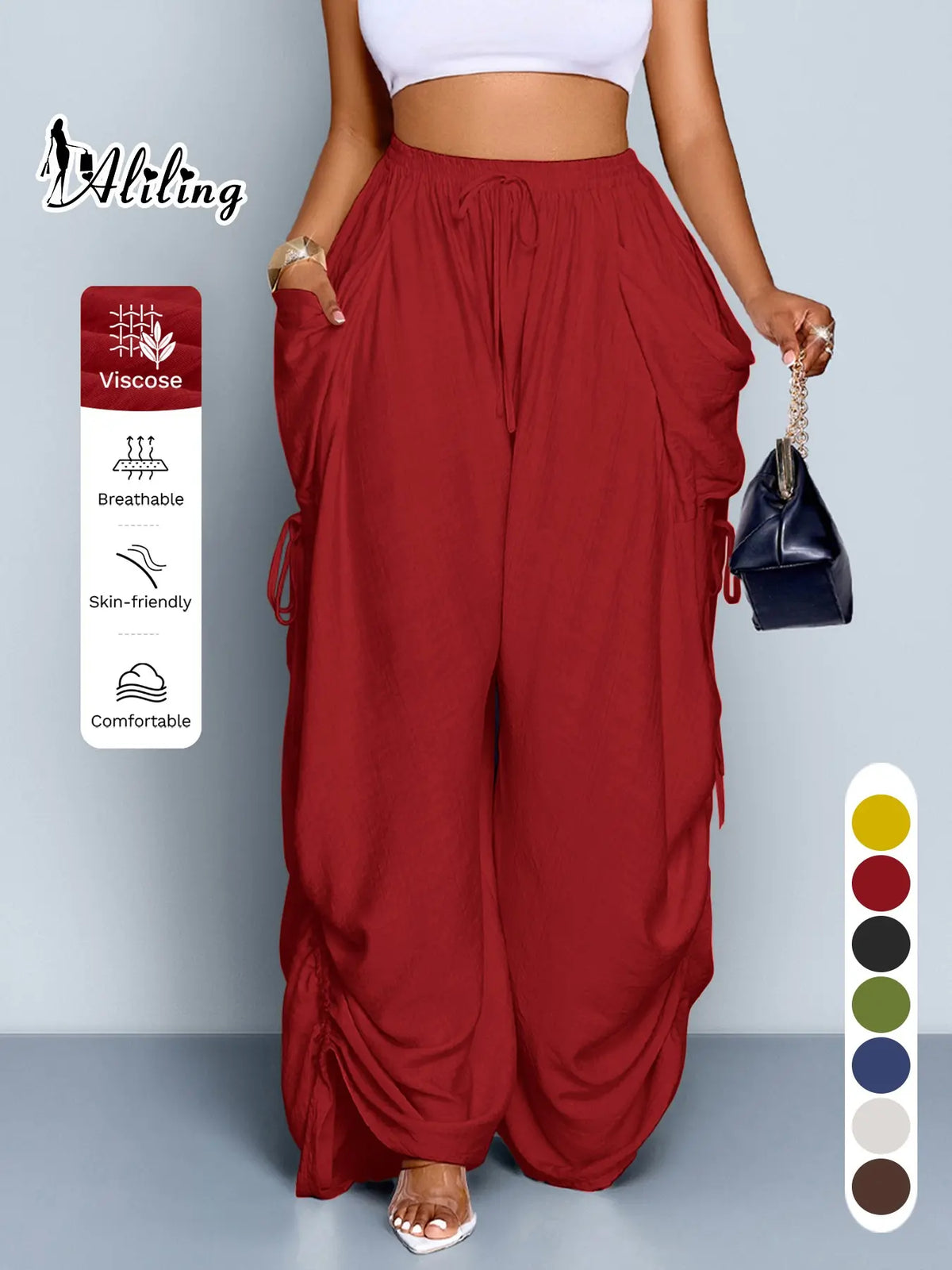 Women's Casual High-Waisted Wide-Leg Bottom Pants