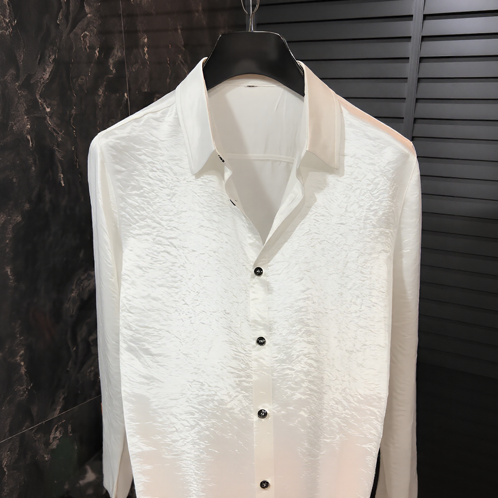 Crinkle Texture Draped Long‑Sleeve Shirt