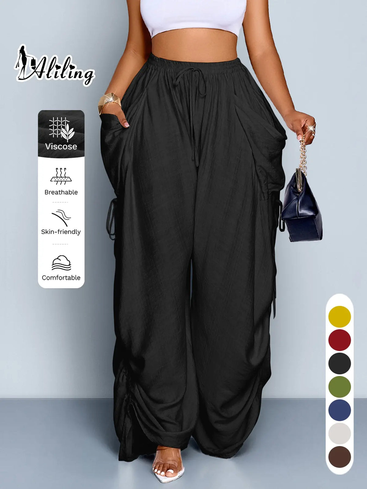 Women's Casual High-Waisted Wide-Leg Bottom Pants