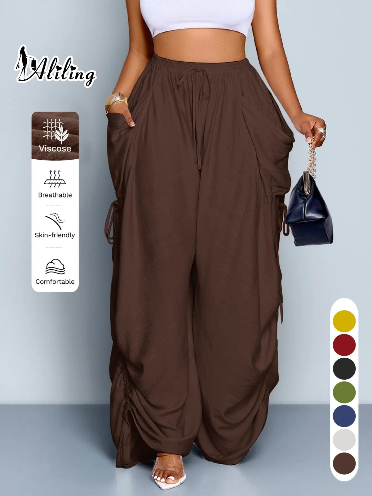 Women's Casual High-Waisted Wide-Leg Bottom Pants