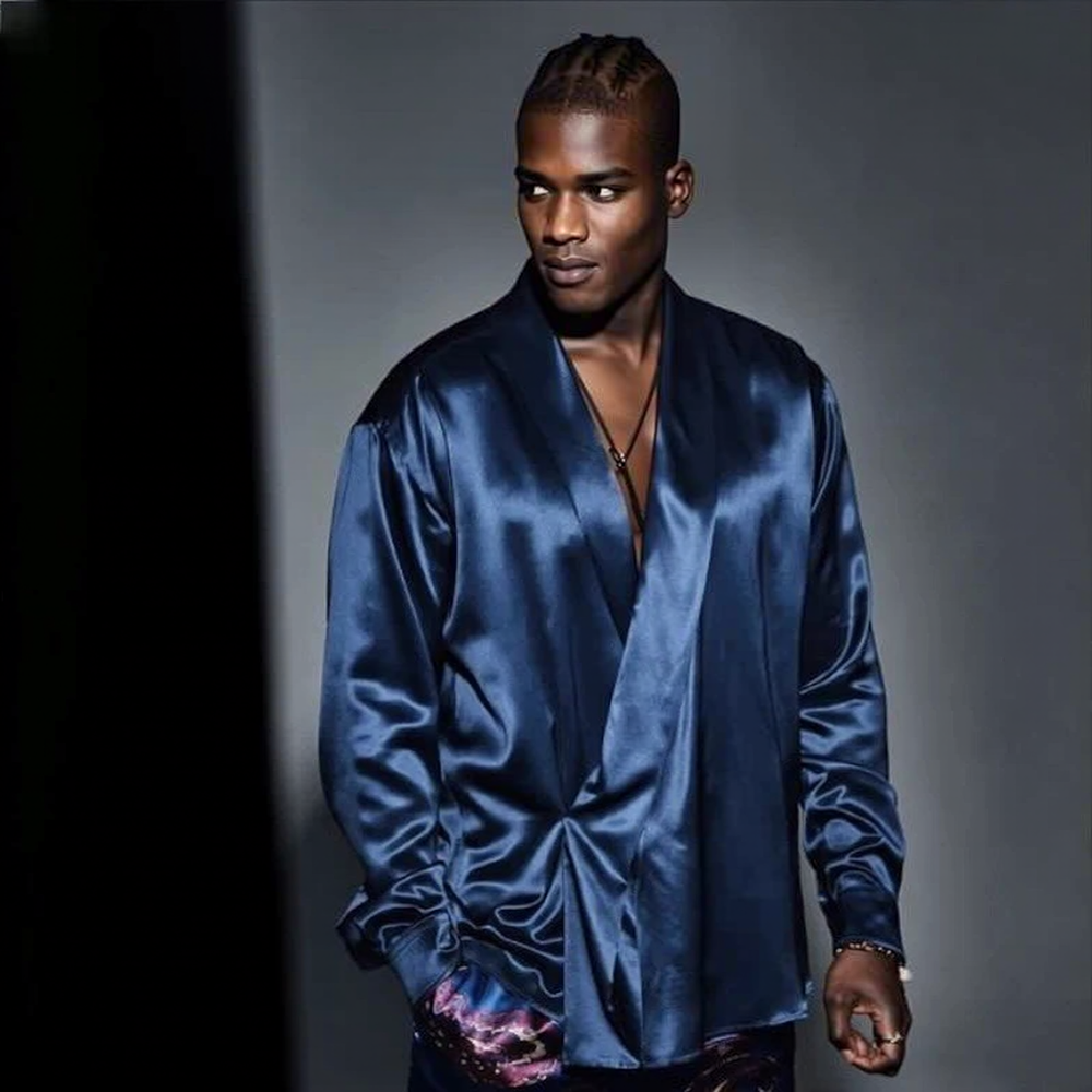 Luxury Satin Wrap Long‑Sleeve Shirt