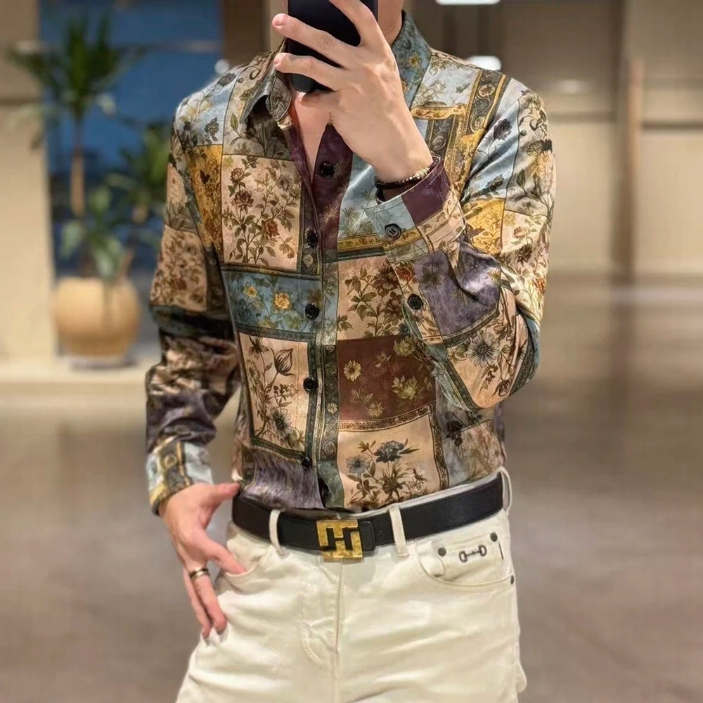Retro Oil‑Painting Style Casual Shirt