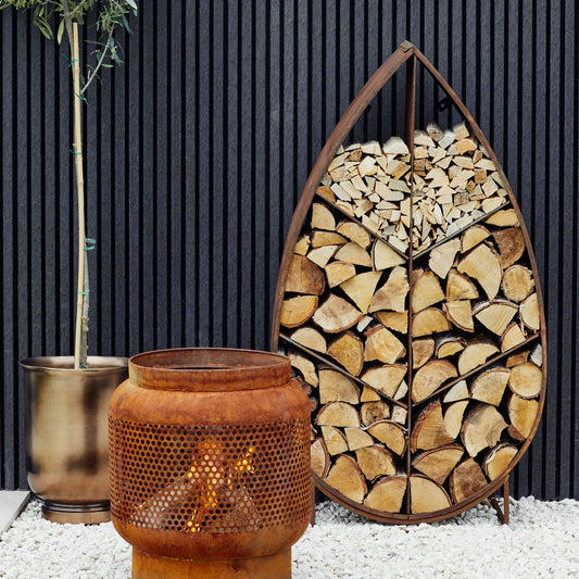 Ivyline, Leaf on Stand Sculptural Log Storage Natural Rust