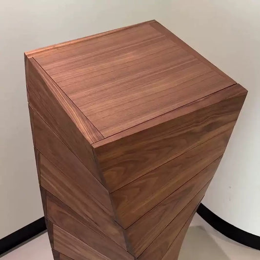 Italian walnut minimalist twisted art storage side cabinet