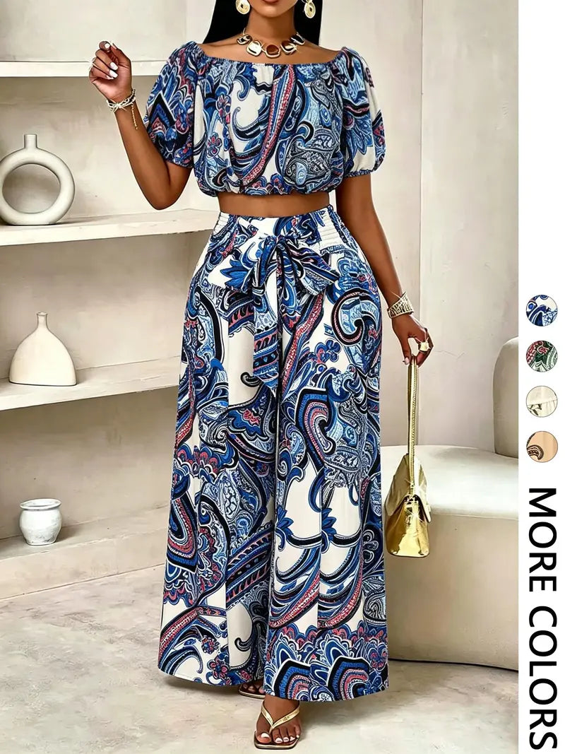 Women's Paisley Print Bohemian Vintage Chic Vacation Two-Piece Set