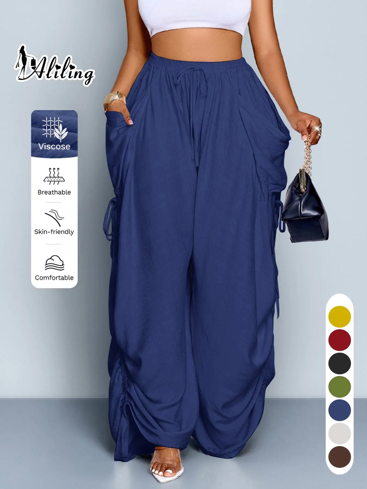 Women's Casual High-Waisted Wide-Leg Bottom Pants