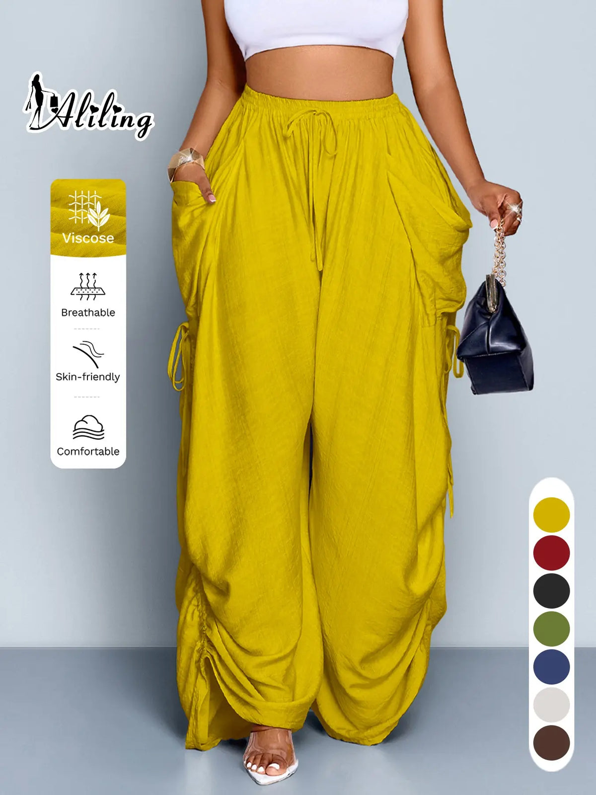 Women's Casual High-Waisted Wide-Leg Bottom Pants