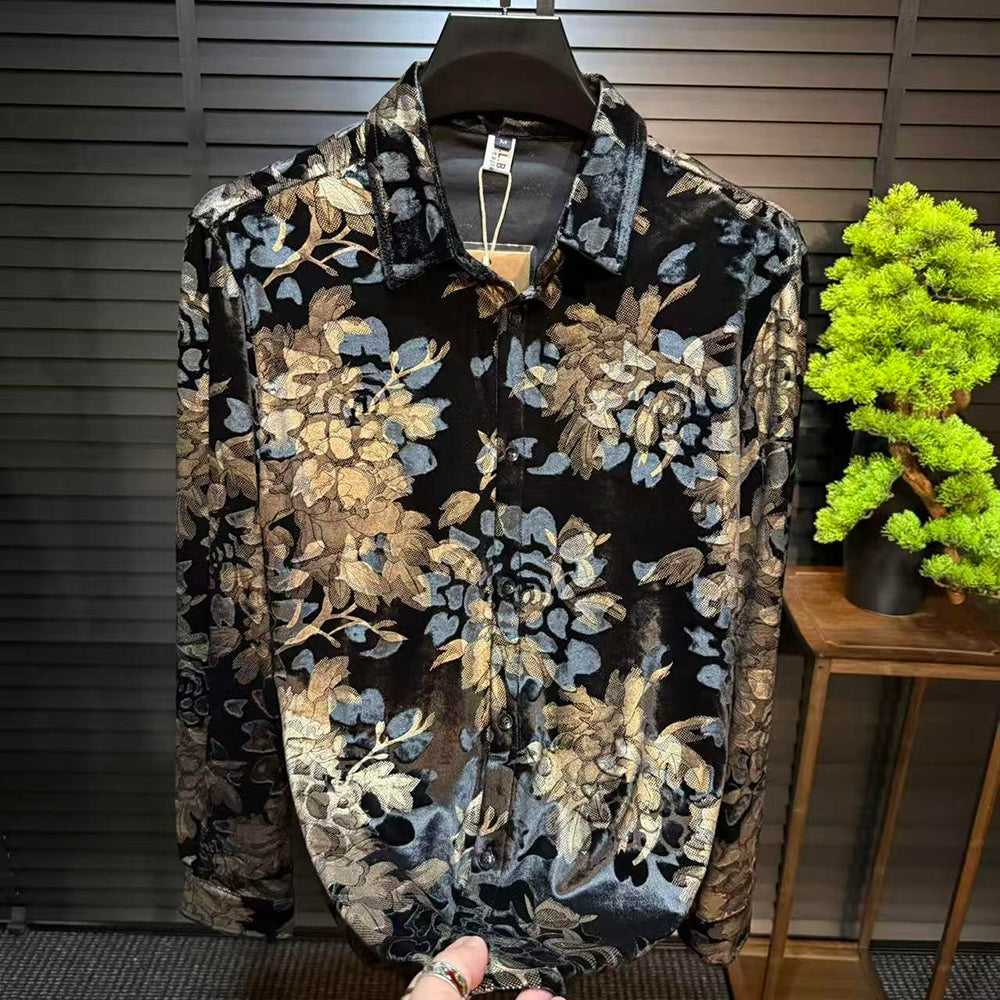 Vintage Floral Velvet Collared Shirt