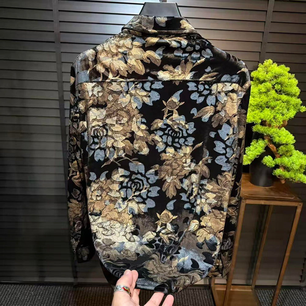 Vintage Floral Velvet Collared Shirt