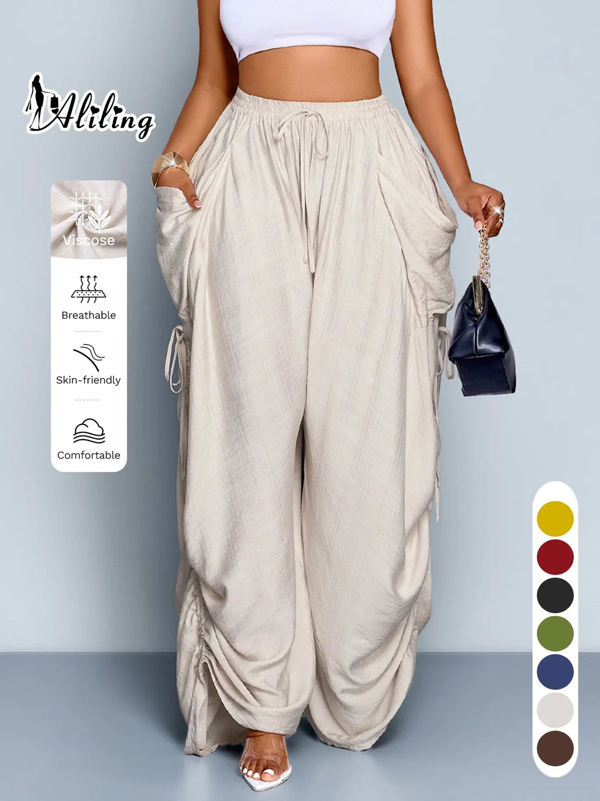 Women's Casual High-Waisted Wide-Leg Bottom Pants