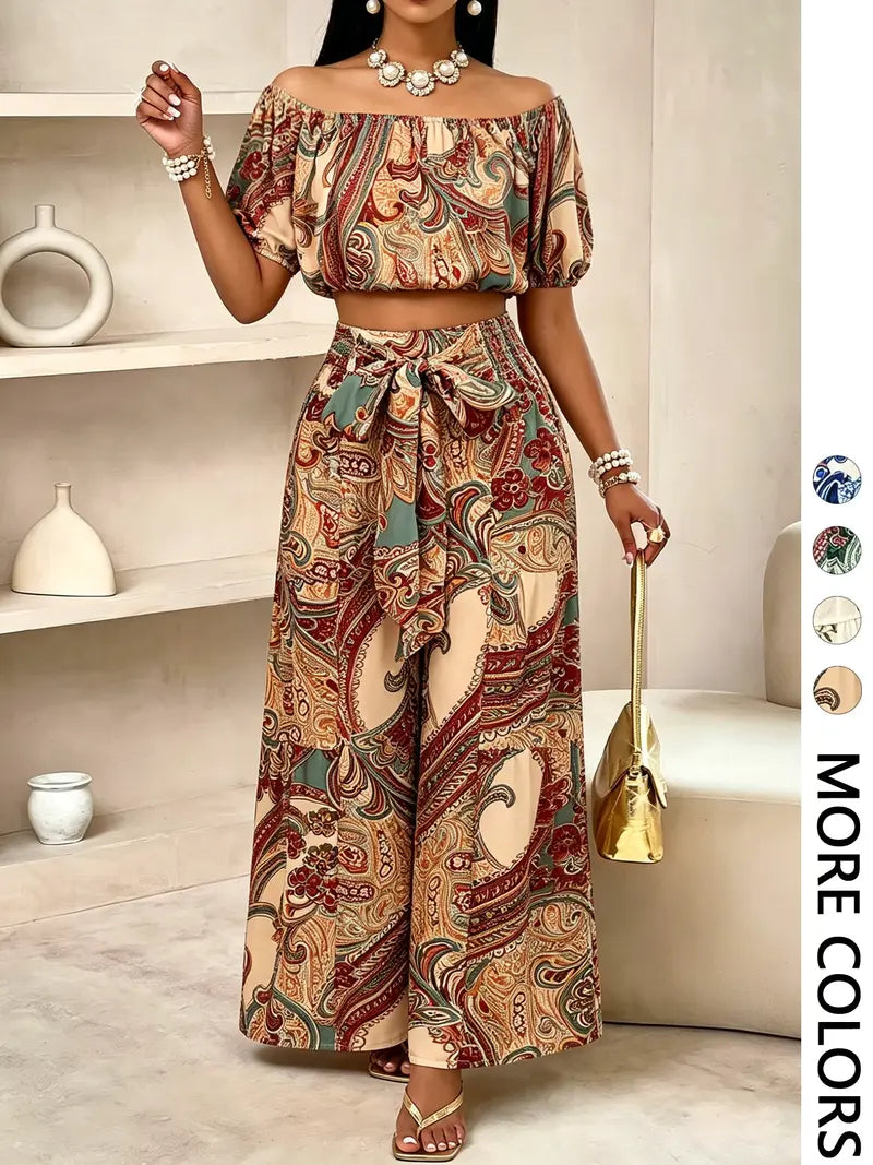 Women's Paisley Print Bohemian Vintage Chic Vacation Two-Piece Set