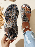 Boho Cashew-Flower Open-Toe Sandals