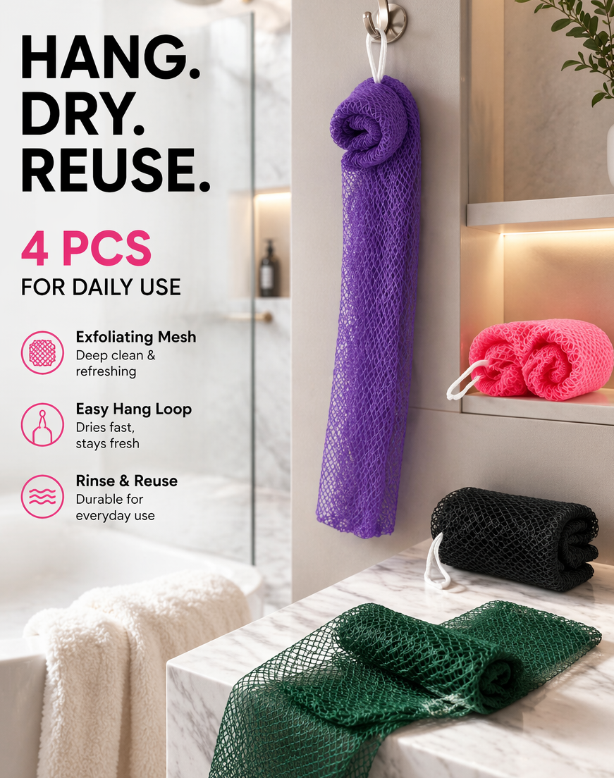 4PCS African Exfoliating Net Sponge Porous  Quick-Body Scrubber Exfoliating