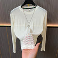 Textured Mesh Crew Neck Long‑Sleeve Top