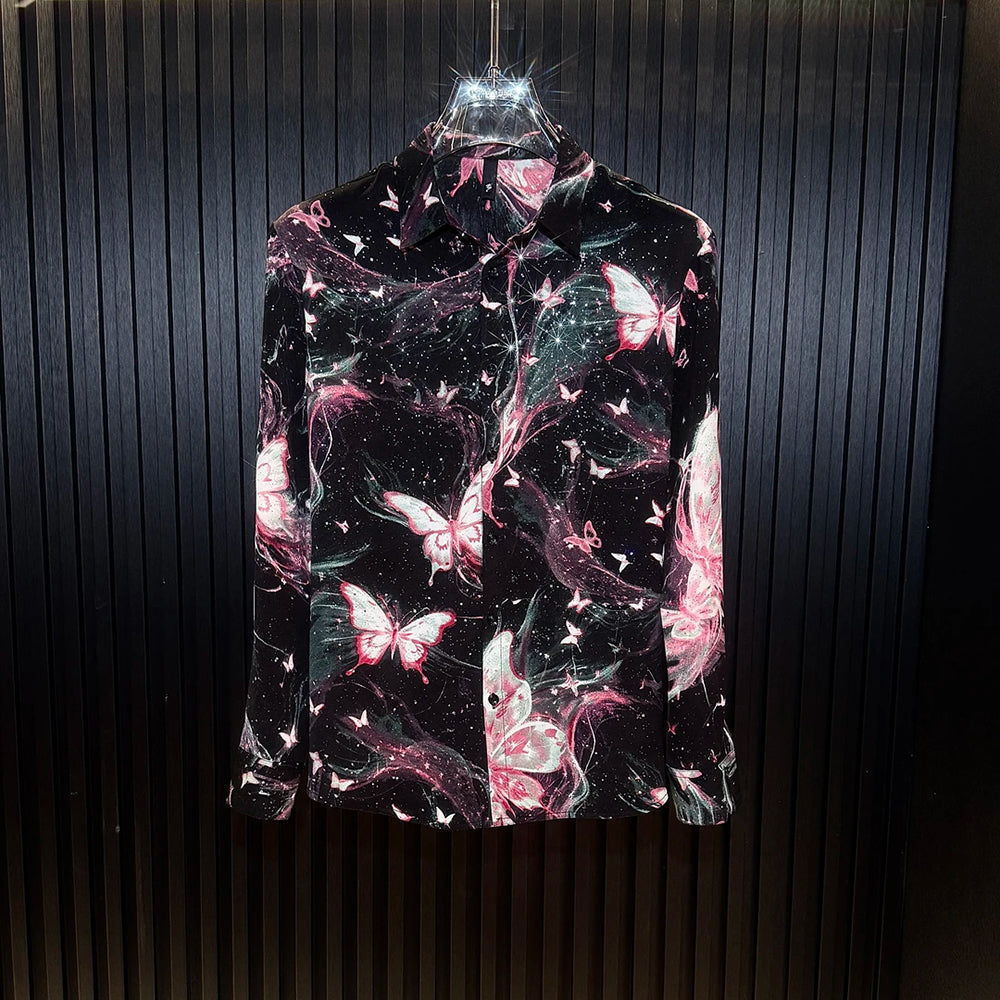 Artistic Butterfly Print Drape Shirt