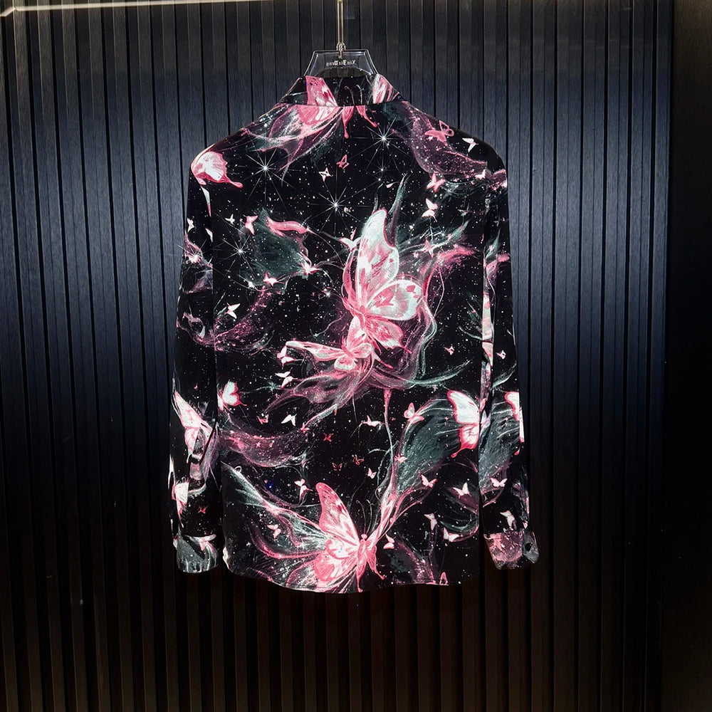 Artistic Butterfly Print Drape Shirt