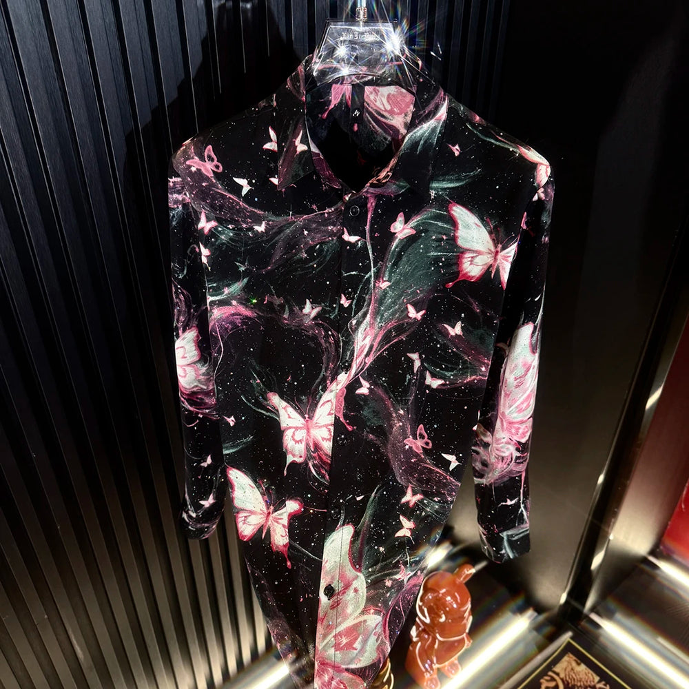 Artistic Butterfly Print Drape Shirt