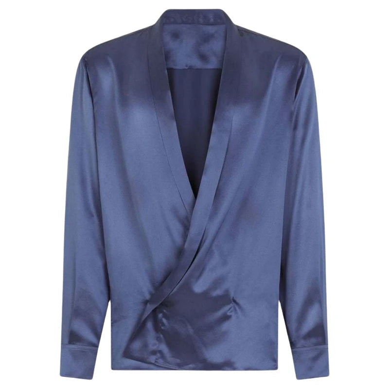 Luxury Satin Wrap Long‑Sleeve Shirt