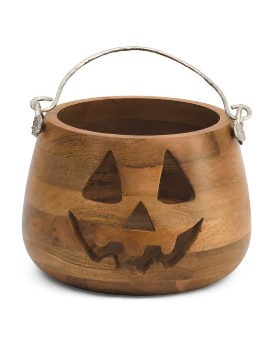 12in Wooden Jack O Lantern Candy Bowl